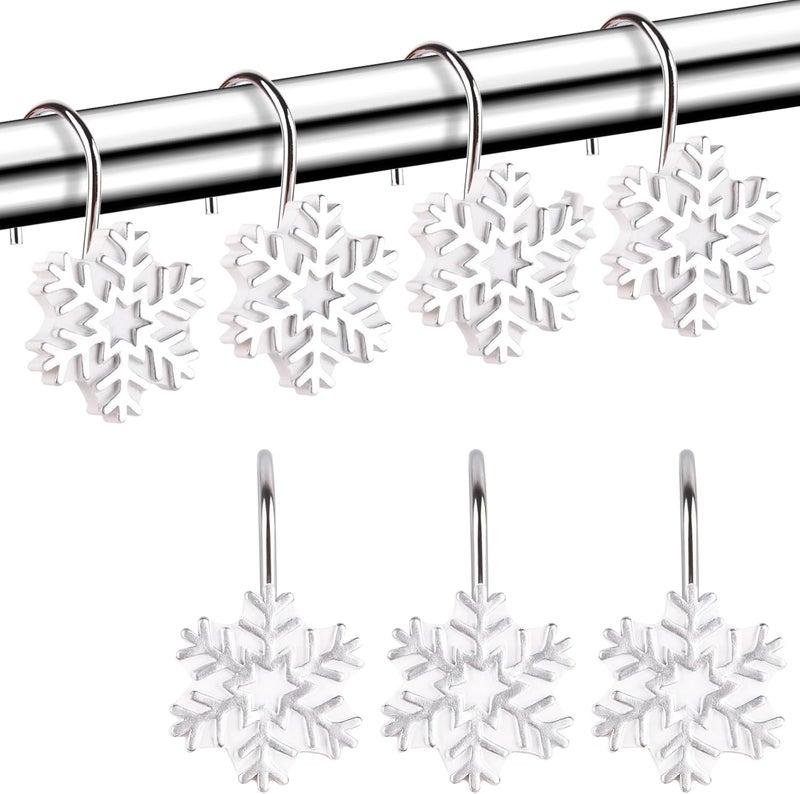 EVOOKA Snowflake Shower Curtain Hooks Rings,12pcs Christmas Snowflake Shower Curtain Hooks Winter Bathroom Decoration for Christmas,Bathroom, Bedroom and Living Room (Silver) - Image 1